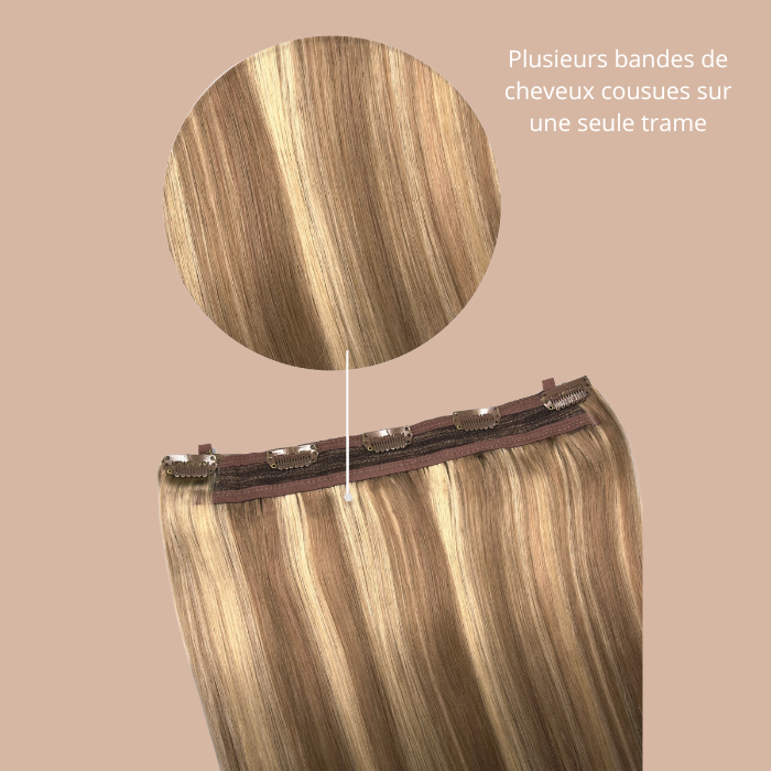 Extension à Clips 100% Naturels Straight Chatain Méché Blond Mono Bande Maxi Volume