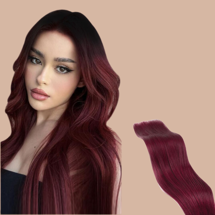 Extensie met 100% natuurlijke clips recht donkerbruine schaduw 99j monomot Destocking