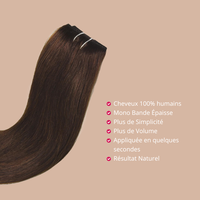 Extensión de clip 100% natural Banda mono de chocolate recta