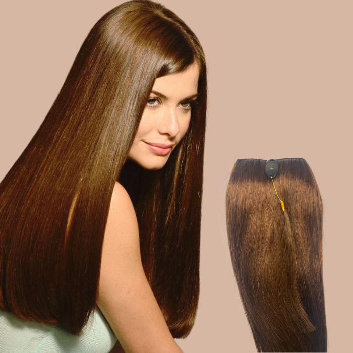 Extensión de clip 100% natural Banda mono de chocolate recta