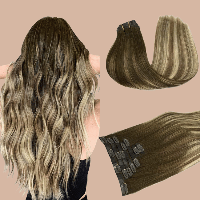 Extensions à Clips Cheveux Naturels Remy Hair - 8 Bandes Avec 18 Clips - Longueurs 41, 46, 51 Cm - Marque Fashion Extension