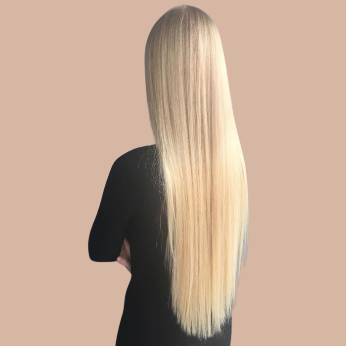 Extension with 100% natural clips Straight Blond Platinum Mono Bande