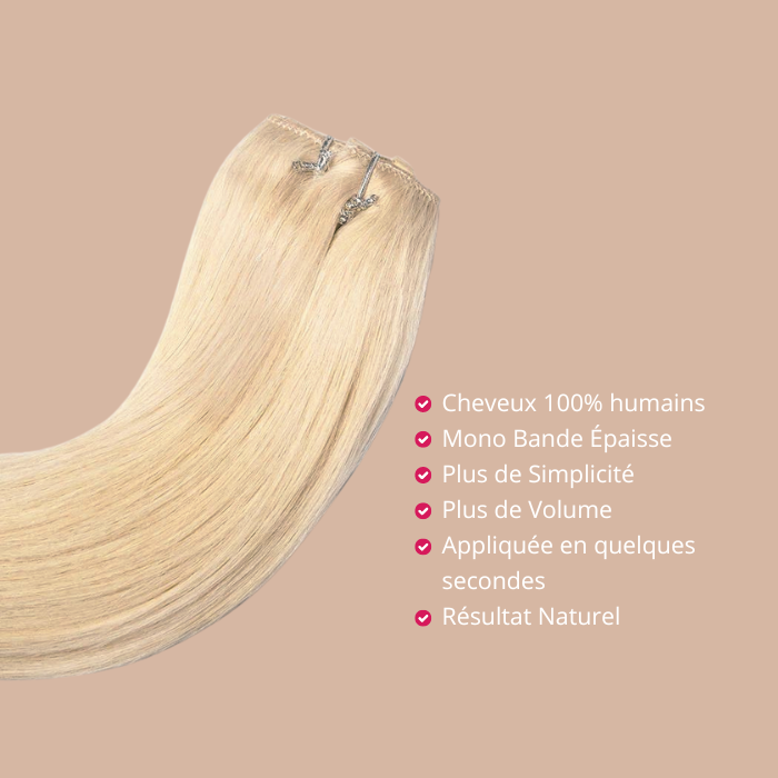 Extension with 100% natural clips Straight Blond Platinum Mono Bande