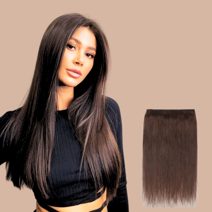 Estensione con clip naturali al 100% Bande marrone dritta