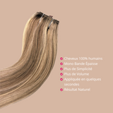Clip-In Extension Straight Chatain Méché Blond Mono Bande Maxi Volume