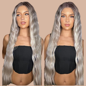 Long blond wavy wig with gray shades