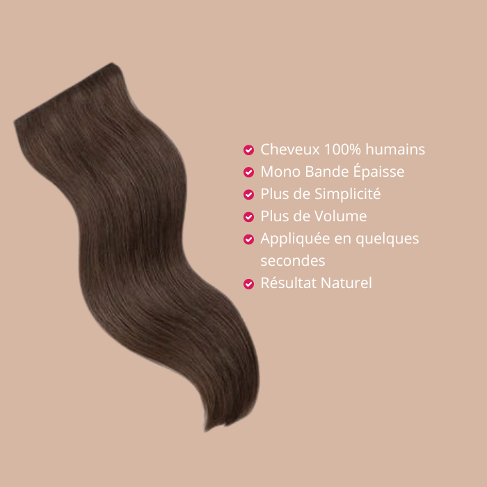 Extensie met 100% natuurlijke clips recht donkerbruine schaduw 99j monomot Destocking