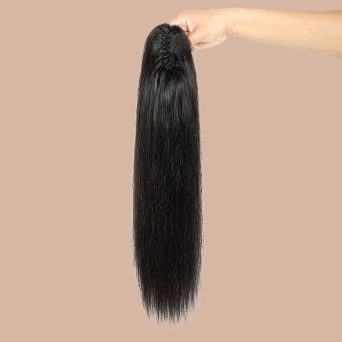Ponytail Dark Brown Natural Clip Remy Hair Straight