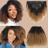 Afro Curly Clip-In Extensiones Ombre Brown Chocolate Blonde