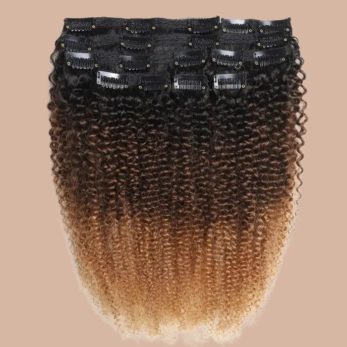 Extensions à Clips 100% Naturels Afro Curly Ombre Brun Chocolat Blond