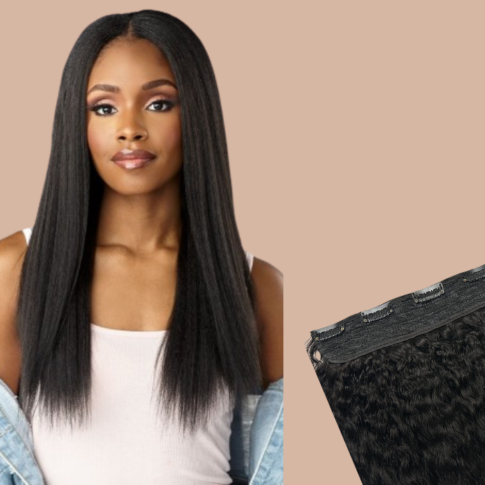 Extension with 100% natural clips Kinky Straight Black Mono Bande