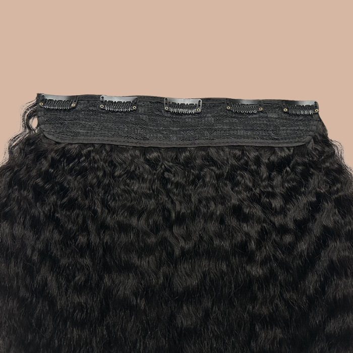 Extension with 100% natural clips Kinky Straight Black Mono Bande