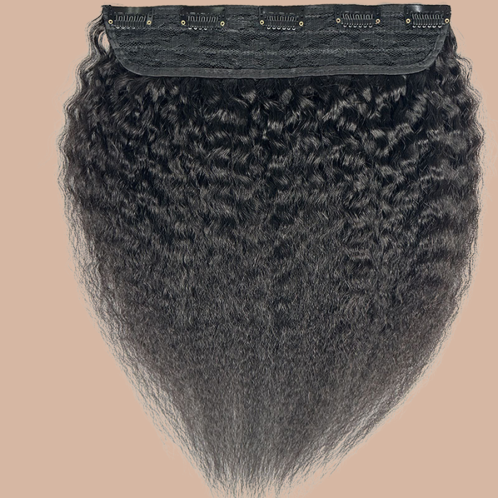 Extension with 100% natural clips Kinky Straight Black Mono Bande