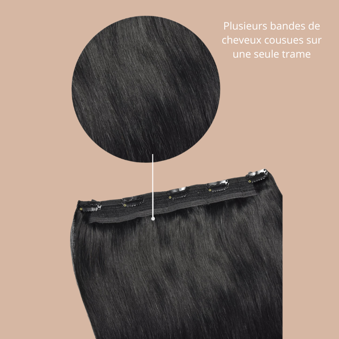 Extension with 100% natural clips Kinky Straight Black Mono Bande