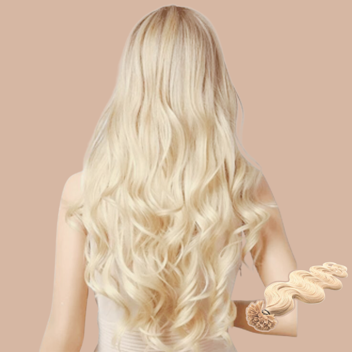 100 Blond Platinum blonde keratin extensions