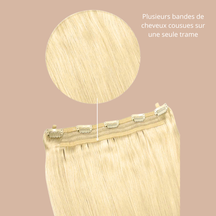 Extension with 100% natural clips Straight Blond Platinum Mono Bande