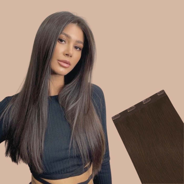 Extensión con clips 100% naturales Mono Banda de marrón liso
