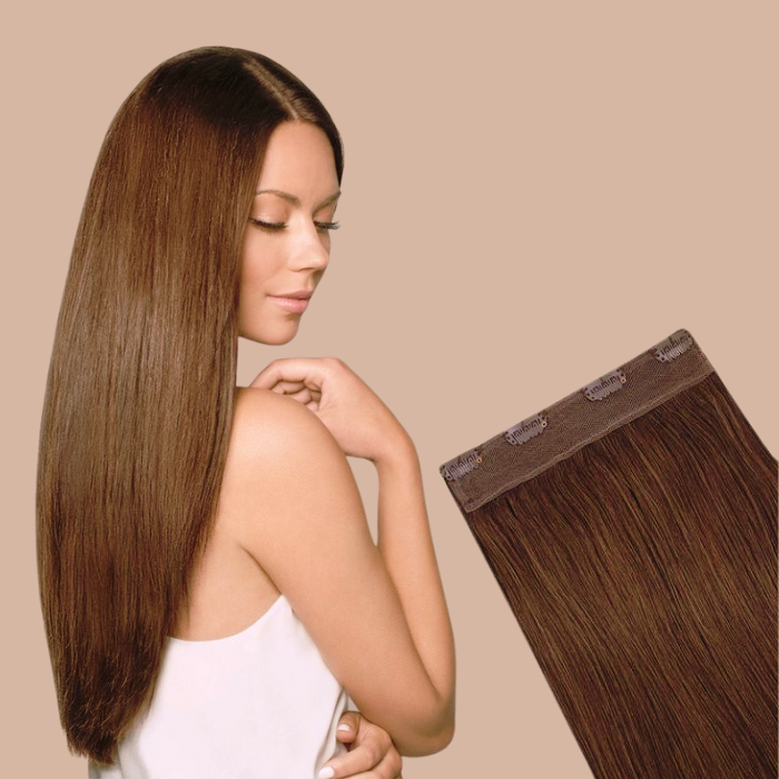 Extensión de clip 100% natural Banda mono de chocolate recta