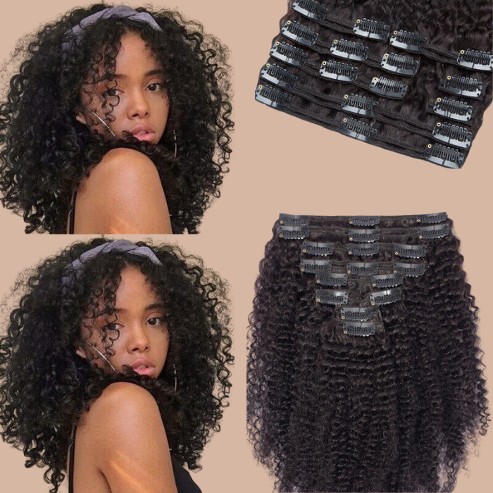 Extensions à Clips Kinky Curly Noir