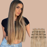 Clip-In Extensions Straight Chatain Méché Blond