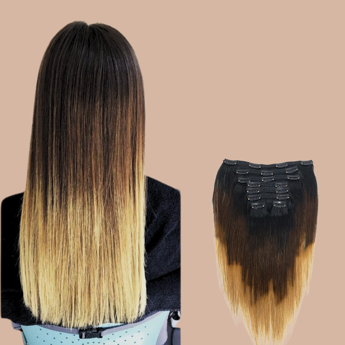 Extensions à Clips Straight Ombre Brun Chocolat Blond